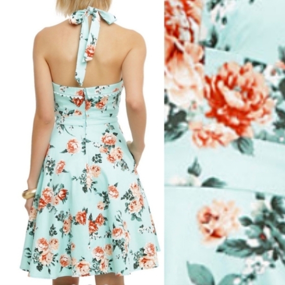 NEW Hot Topic Mint Floral Halter Rockabilly Retro Swing Crinoline Dress Size XL - Picture 2 of 15